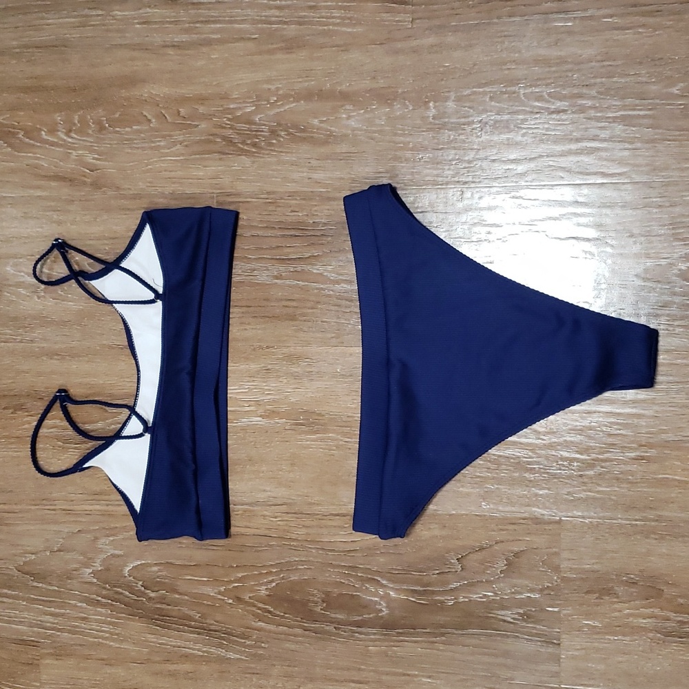 (L) Two Piece Bikini Ribbed Textured High Waist - Picture 10 of 10
